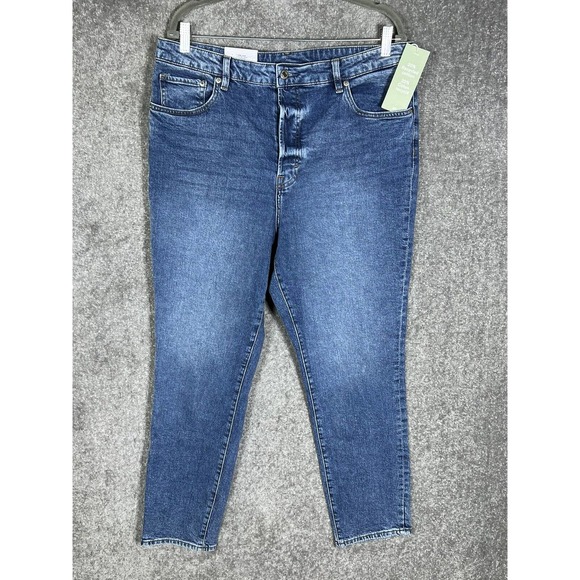 H&M Ultra High Waist‎ Loose Fit Mom Jeans Womens Size 16 Button Fly Blue Denim - Picture 1 of 12